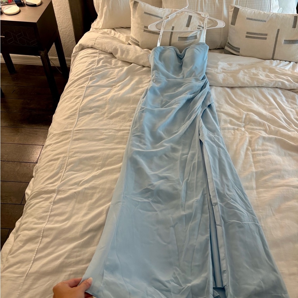 Azazie Strapless Light Blue Gown